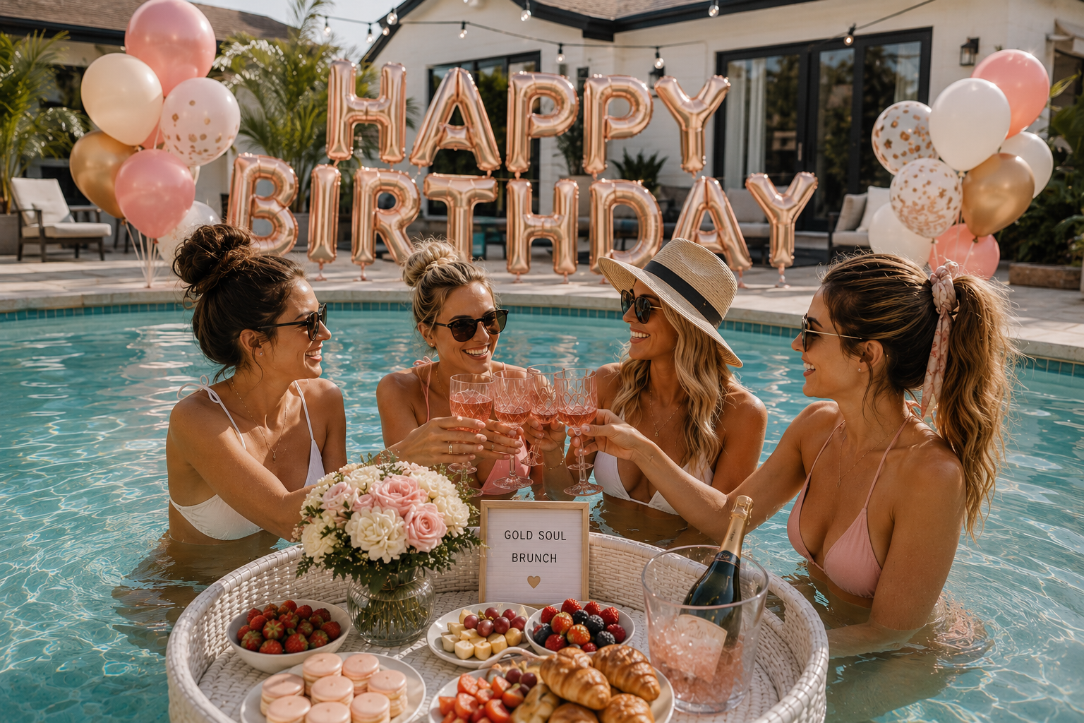 Birthday celebration pool brunch